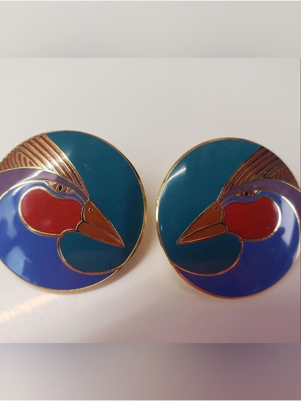 Vintage Laurel Burch "Harlequin Bird" Earrings